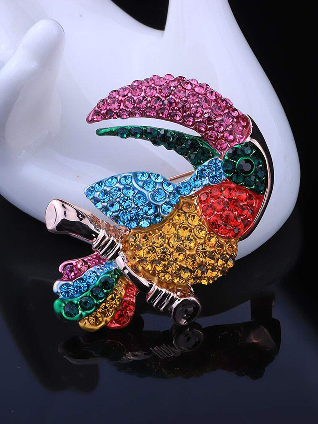 YouBella Jewellery Latest Stylish Crystal Unisex Bird Shape Brooch for Women/Girls/Men (Silver)