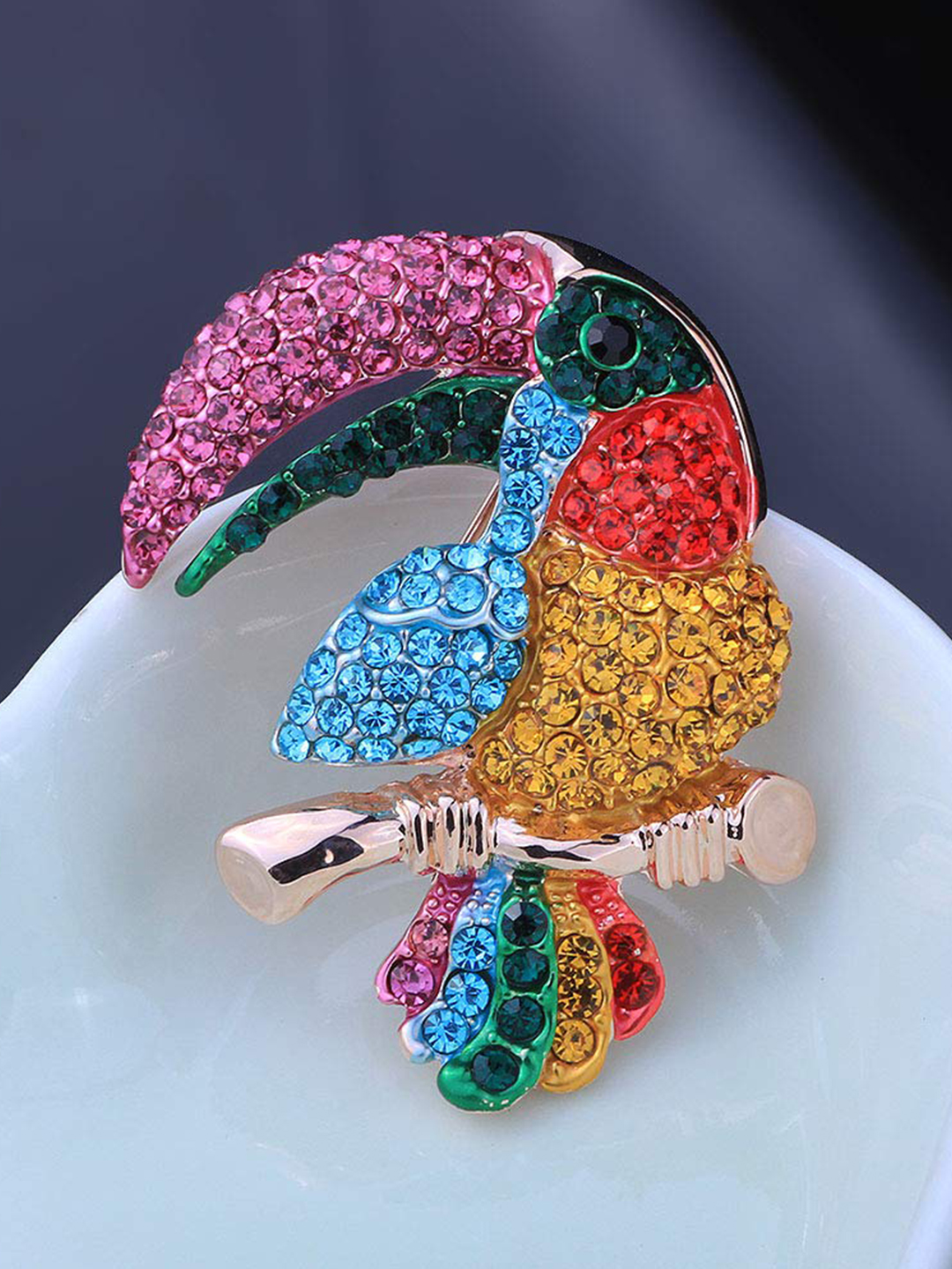 YouBella Jewellery Latest Stylish Crystal Unisex Bird Shape Brooch for Women/Girls/Men (Silver)
