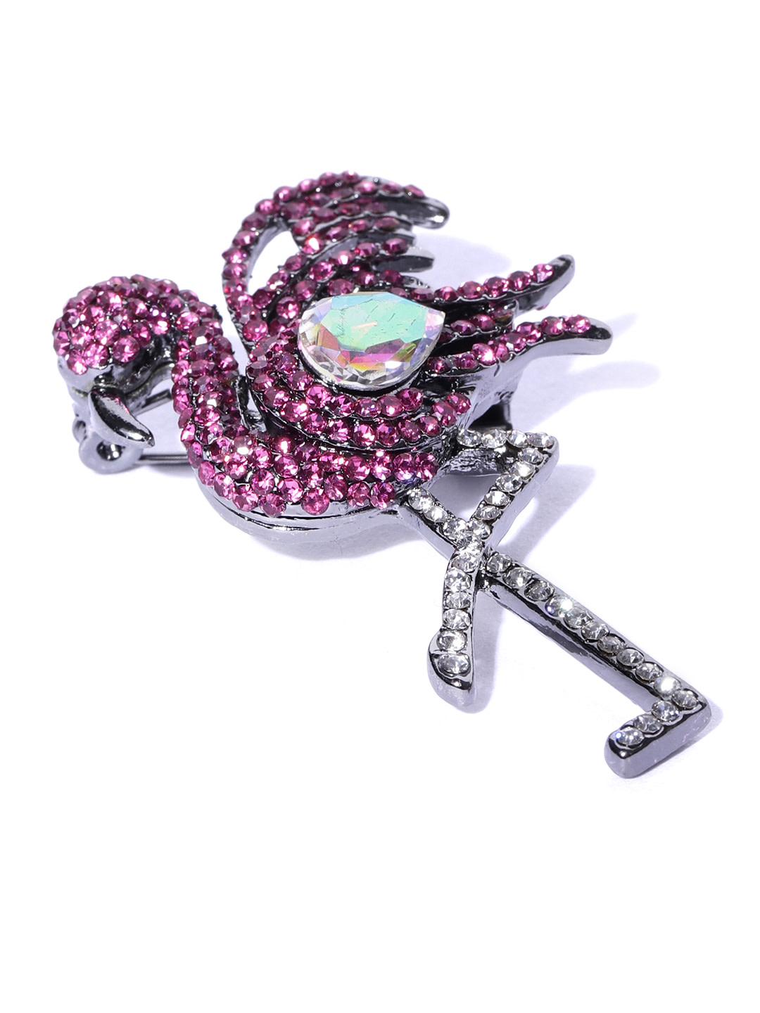 YouBella Women Pink  Silver-Toned Stone-Studded Swan Shaped Brooch