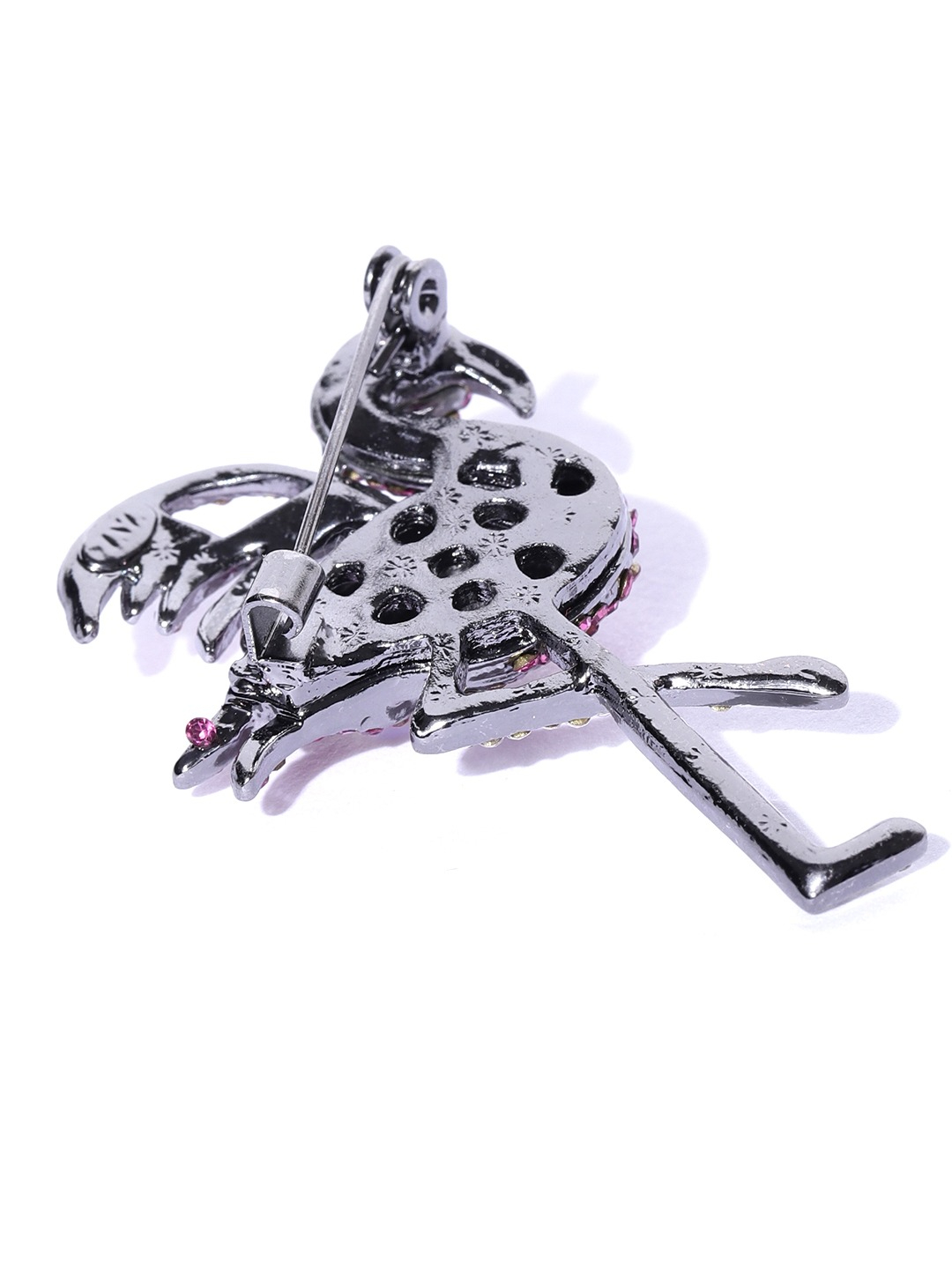 YouBella Women Pink  Silver-Toned Stone-Studded Swan Shaped Brooch
