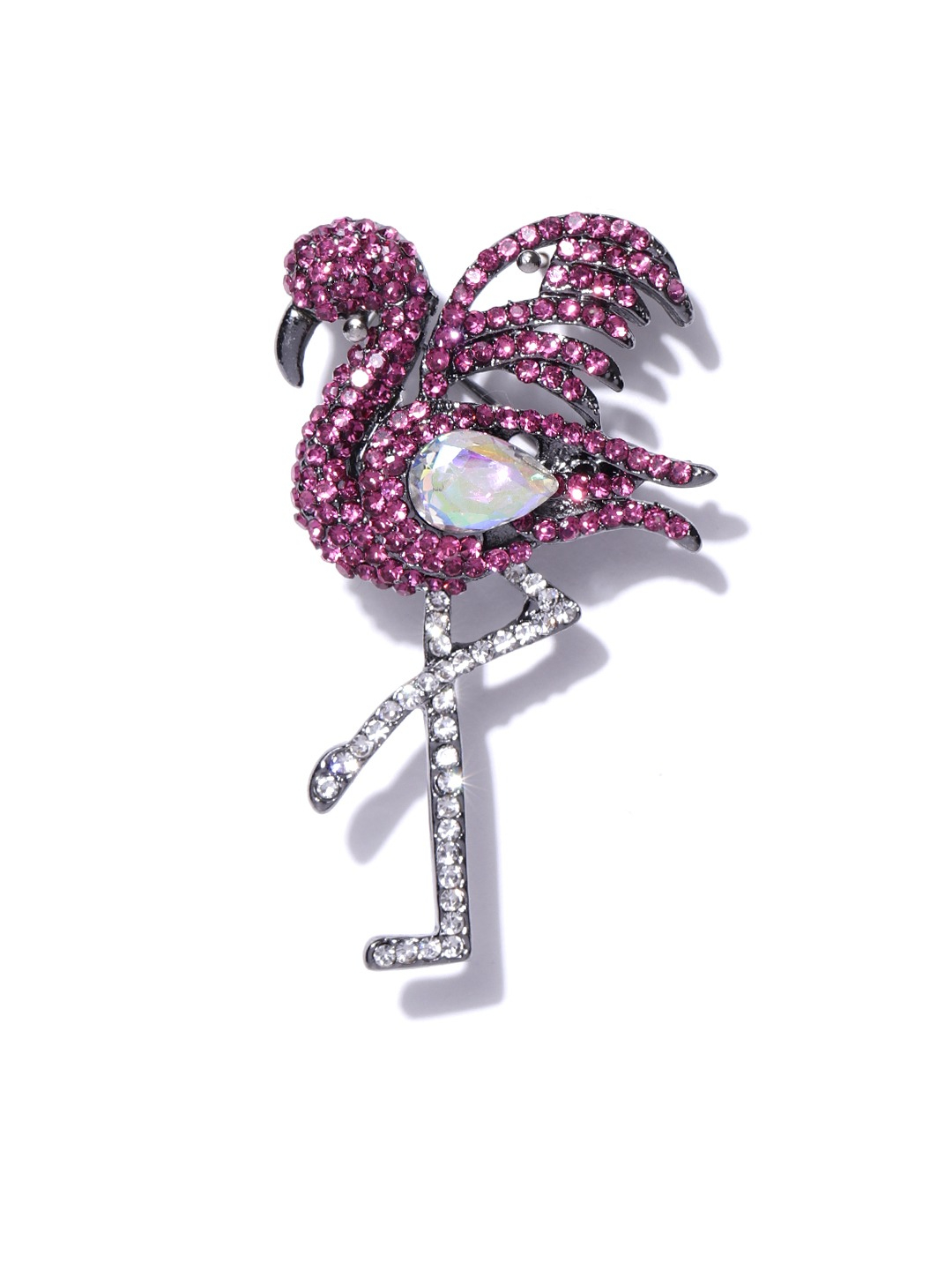 YouBella Women Pink  Silver-Toned Stone-Studded Swan Shaped Brooch