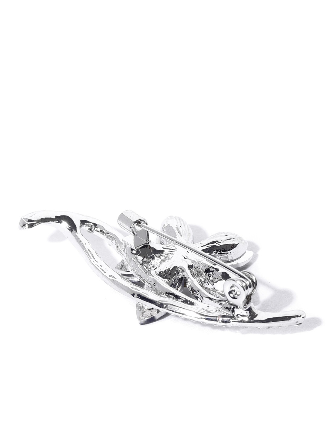YouBella Women Navy Blue  Silver-Toned Stone-Studded Floral Brooch