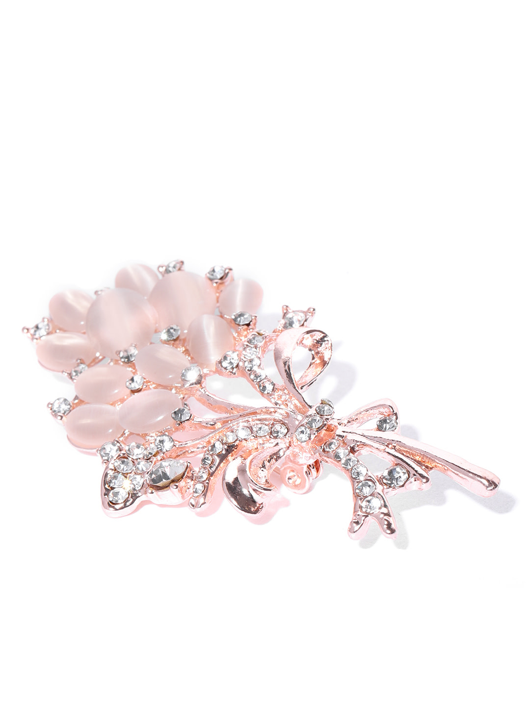 YouBella Women Peach-Coloured  Rose Gold-Toned Stone-Studded Bouquet Shaped Brooch