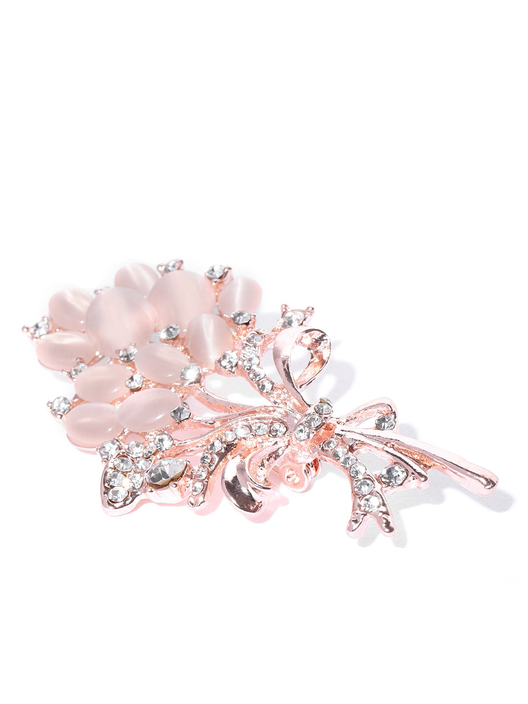 YouBella Women Peach-Coloured  Rose Gold-Toned Stone-Studded Bouquet Shaped Brooch