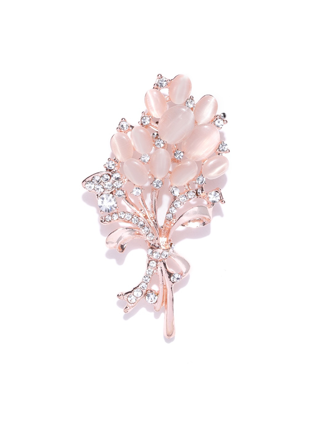YouBella Women Peach-Coloured  Rose Gold-Toned Stone-Studded Bouquet Shaped Brooch