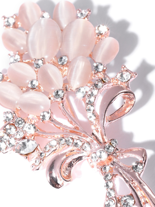 YouBella Women Peach-Coloured  Rose Gold-Toned Stone-Studded Bouquet Shaped Brooch