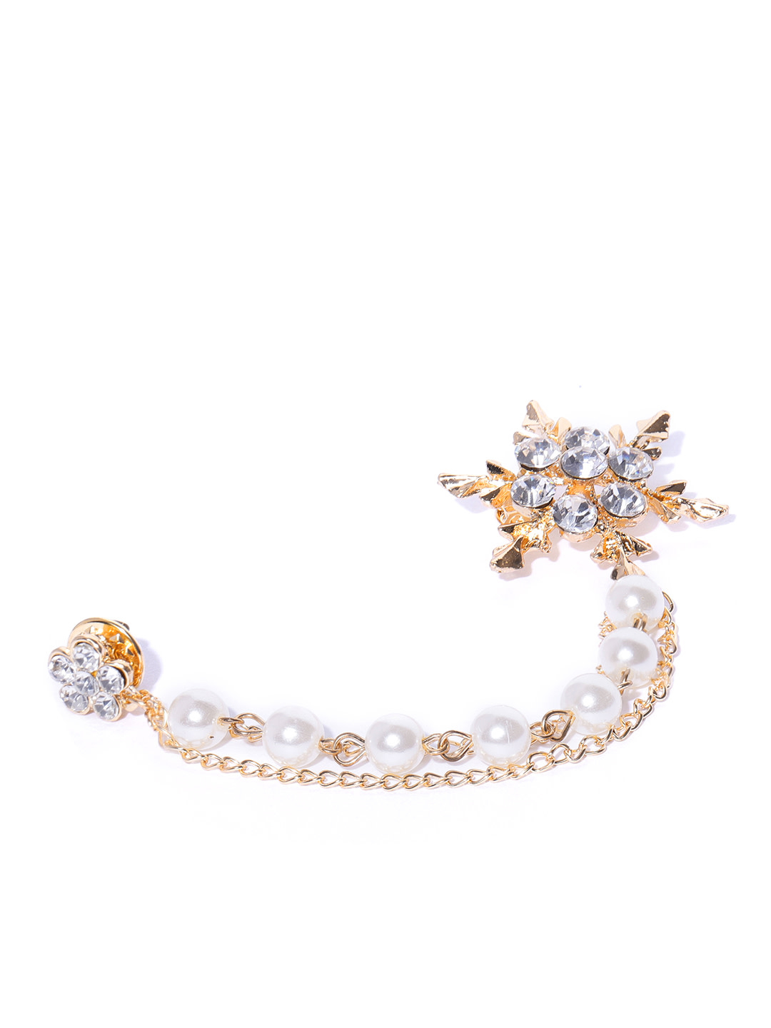 YouBella Women White  Gold-Toned Stone-Studded  Beaded Floral Brooch