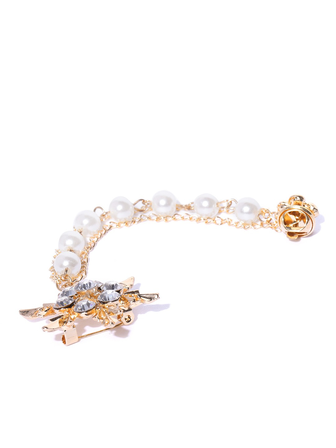 YouBella Women White  Gold-Toned Stone-Studded  Beaded Floral Brooch