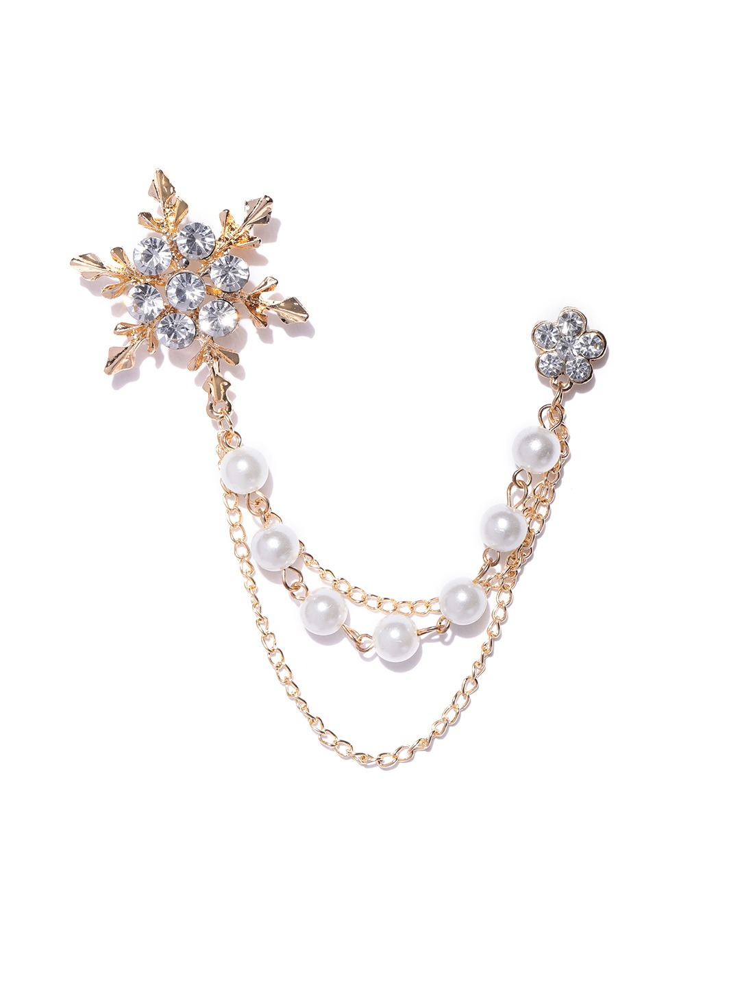 YouBella Women White  Gold-Toned Stone-Studded  Beaded Floral Brooch