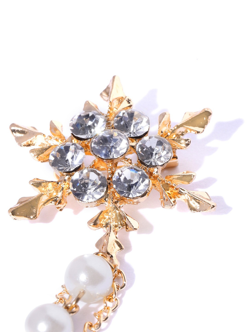 YouBella Women White  Gold-Toned Stone-Studded  Beaded Floral Brooch