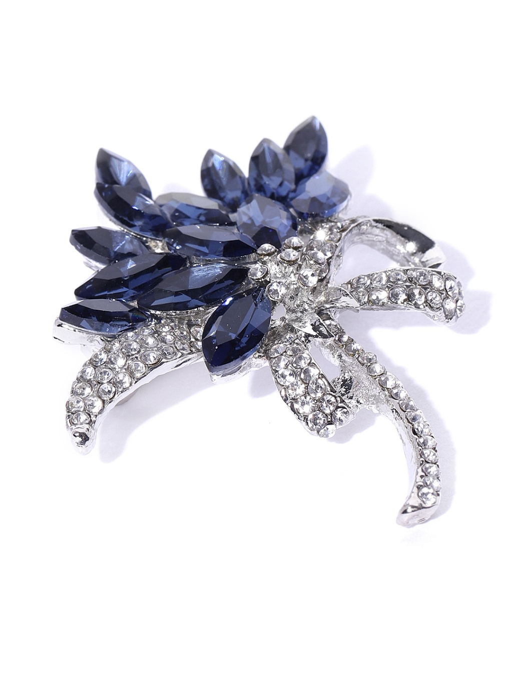 YouBella Women Navy Blue  Silver-Toned Stone-Studded Brooch