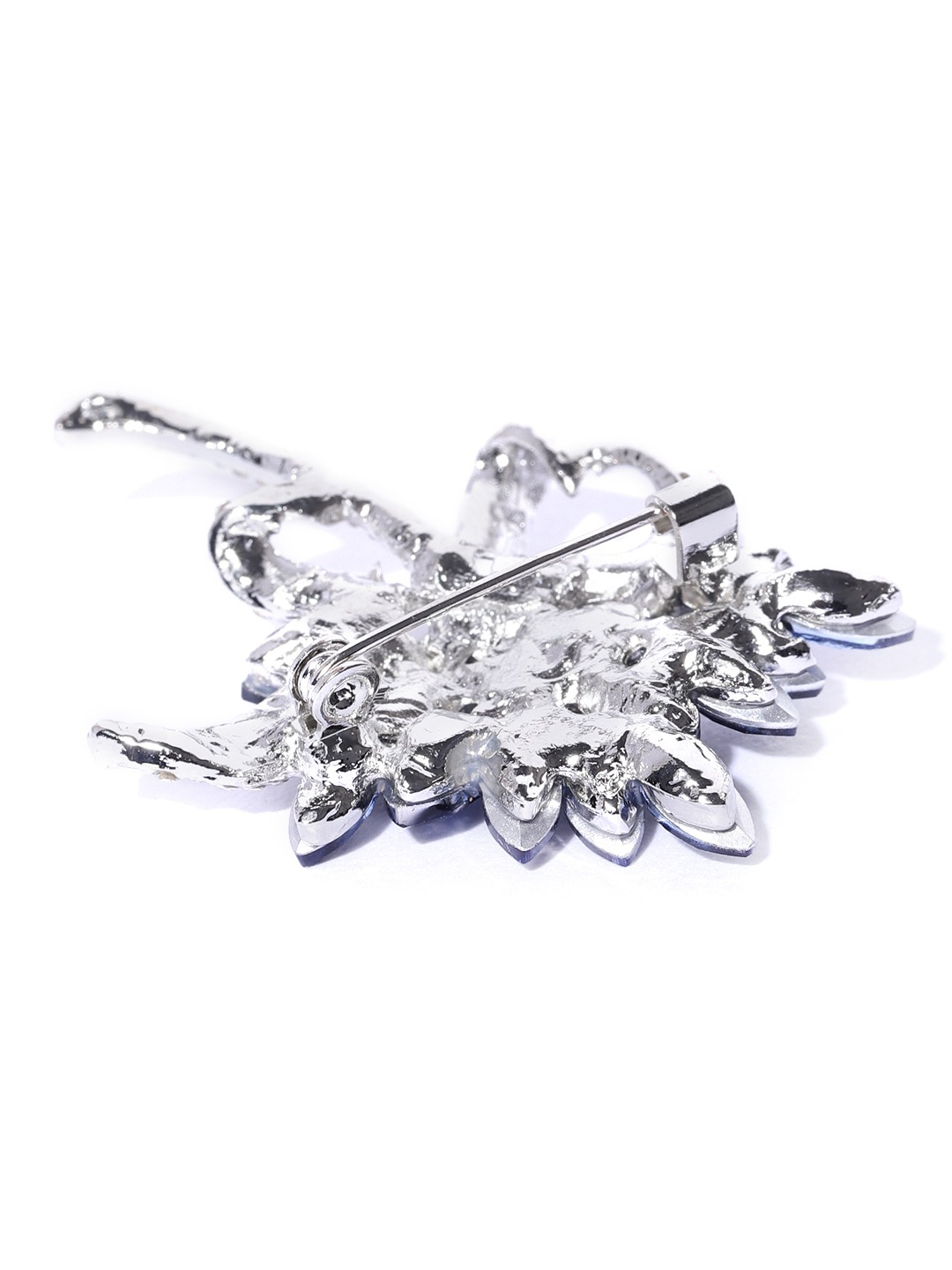 YouBella Women Navy Blue  Silver-Toned Stone-Studded Brooch