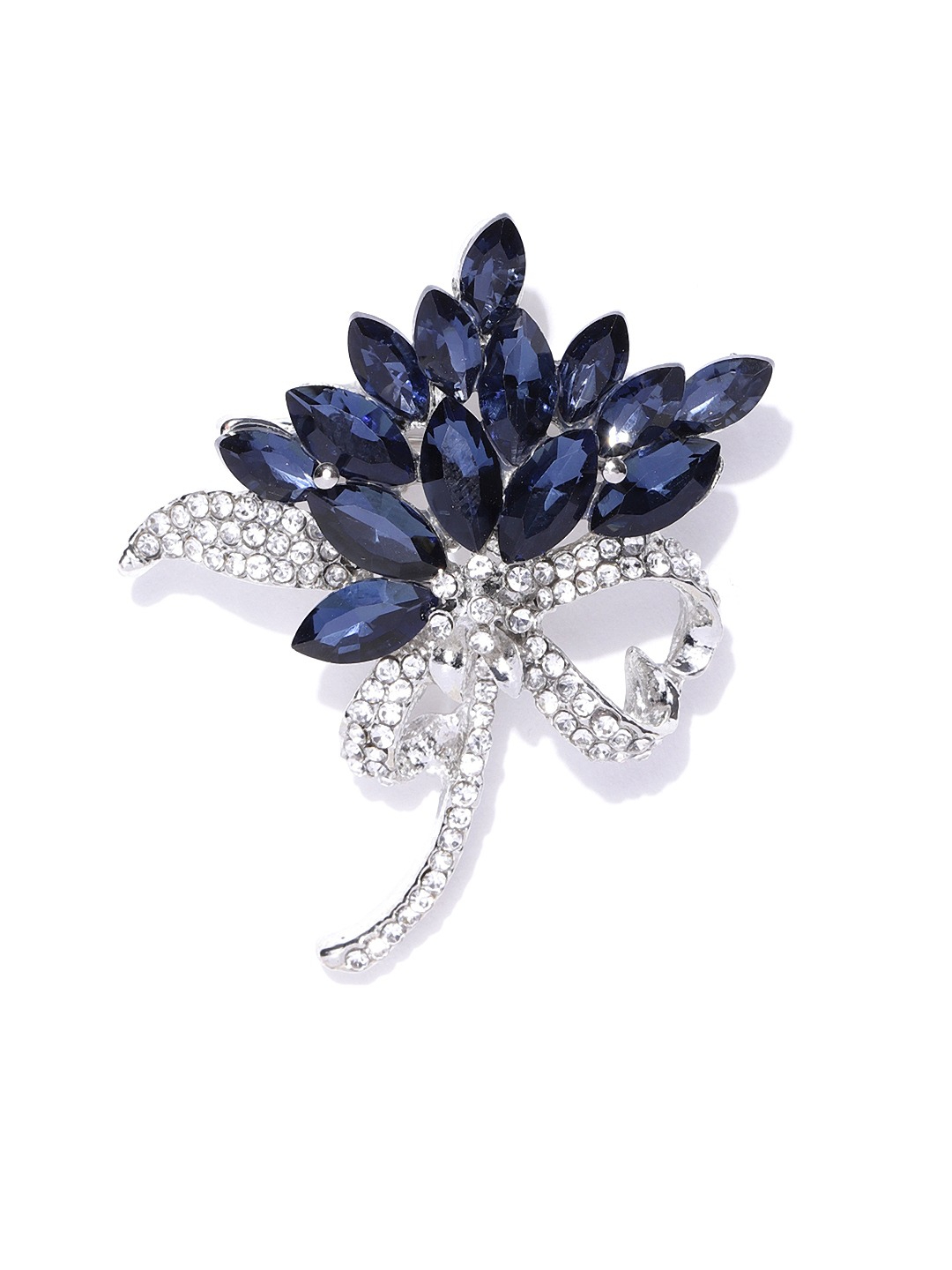 YouBella Women Navy Blue  Silver-Toned Stone-Studded Brooch