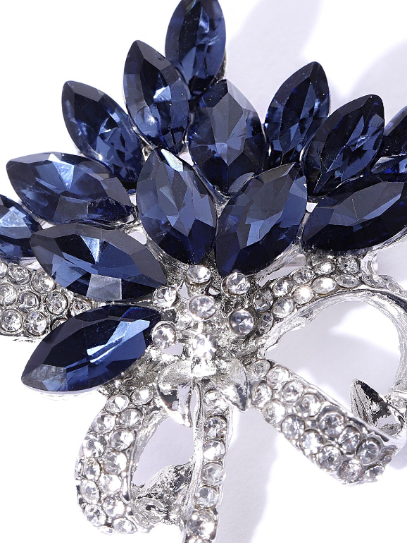 YouBella Women Navy Blue  Silver-Toned Stone-Studded Brooch