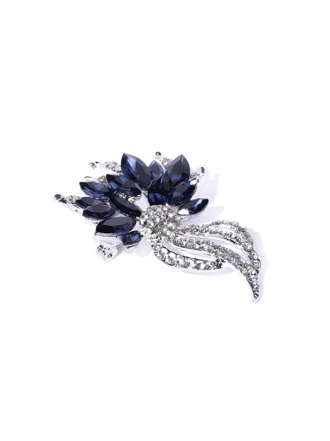 YouBella Women Navy Blue  Silver-Toned Stone-Studded Brooch