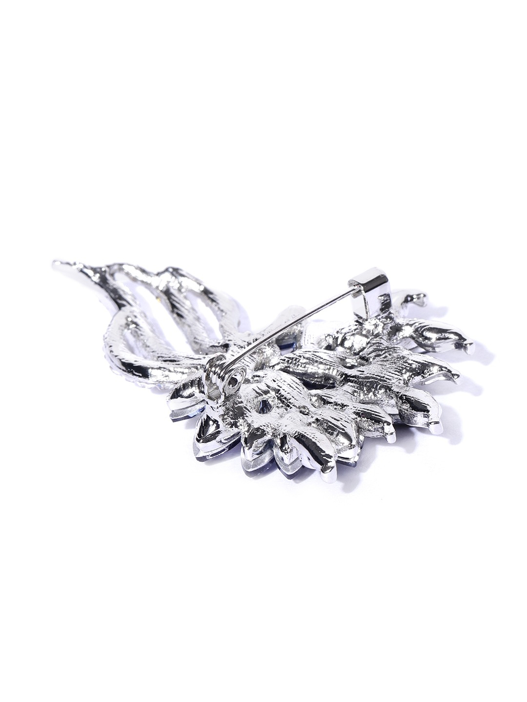 YouBella Women Navy Blue  Silver-Toned Stone-Studded Brooch