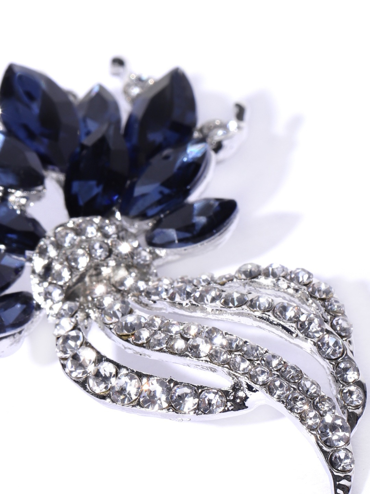 YouBella Women Navy Blue  Silver-Toned Stone-Studded Brooch