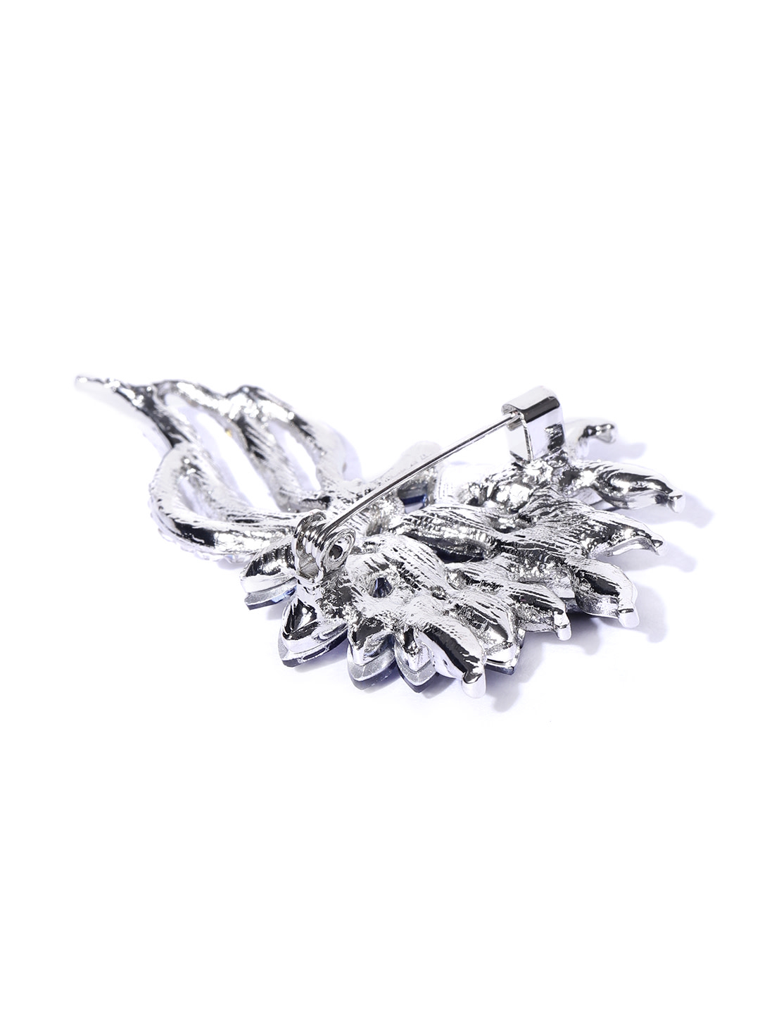 YouBella Women Navy Blue  Silver-Toned Stone-Studded Brooch