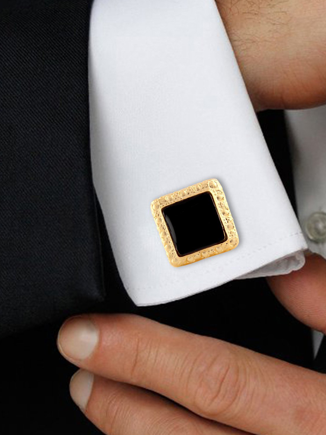 YouBella Jewellery Valentine Gifts for Men Latest Stylish Golden Black Formal Cuff Links Cufflinks Set for Men
