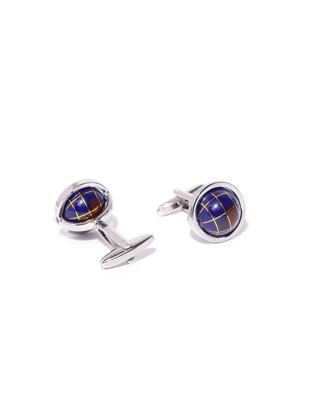 YouBella Jewellery Valentine Gifts for Men Latest Stylish Globe Silver Blue Formal Cuff Links Cufflinks Set for Men