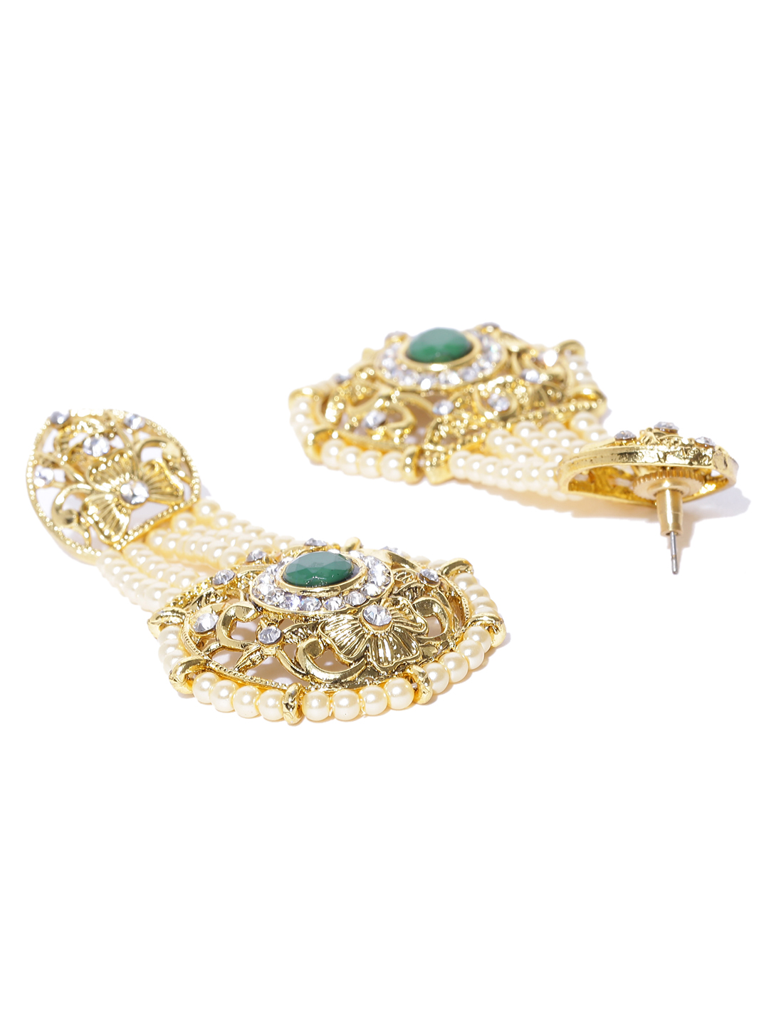 YouBella Off-White Gold-Plated Stone-Studded Drop Earrings
