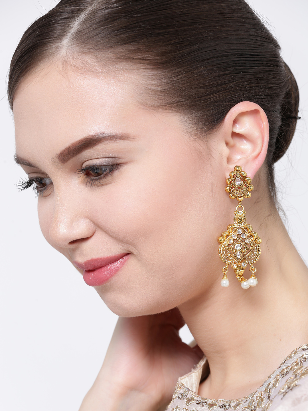 YouBella Gold-Plated Stone-Studded Classic Drop Earrings