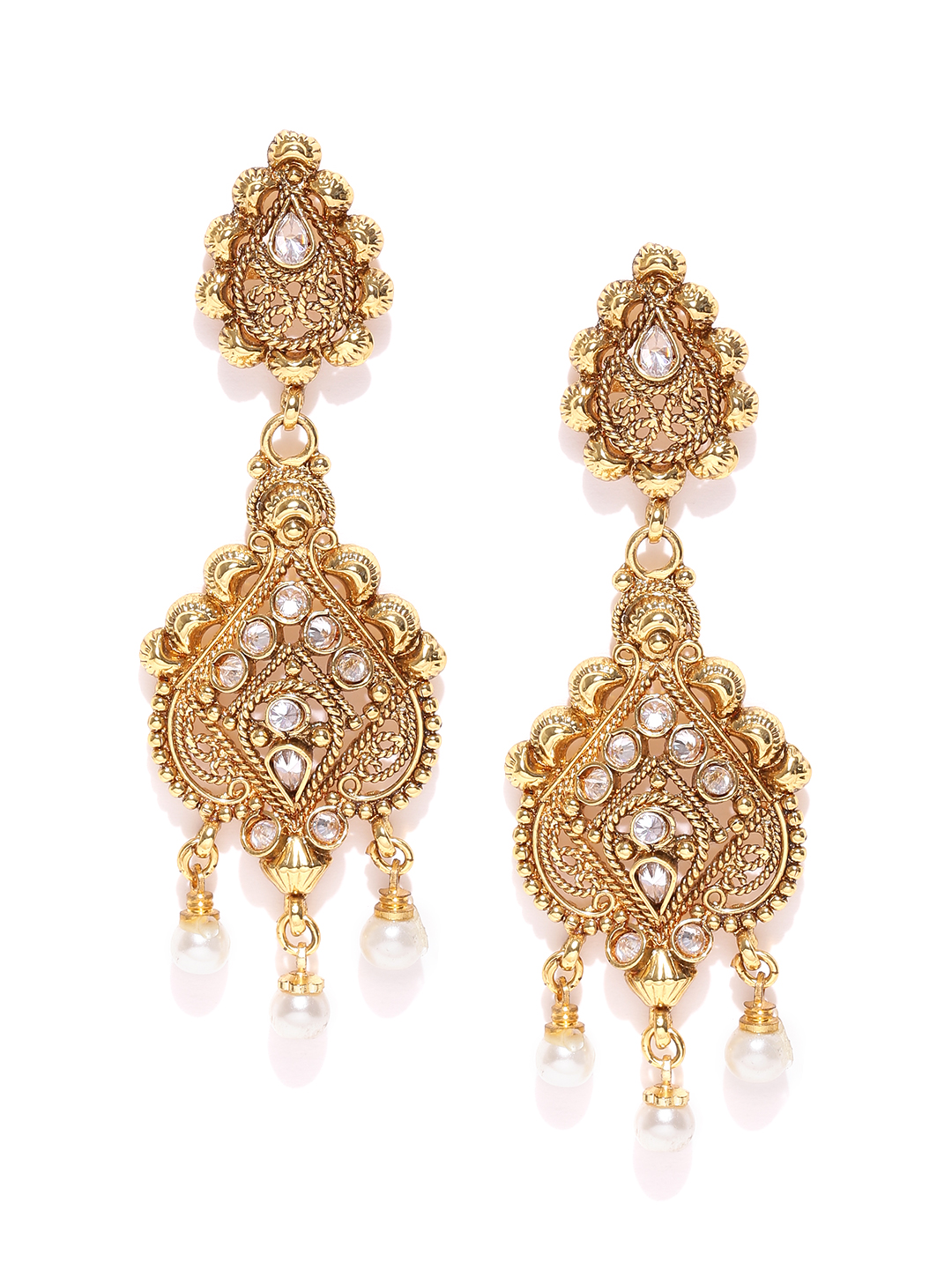 YouBella Gold-Plated Stone-Studded Classic Drop Earrings