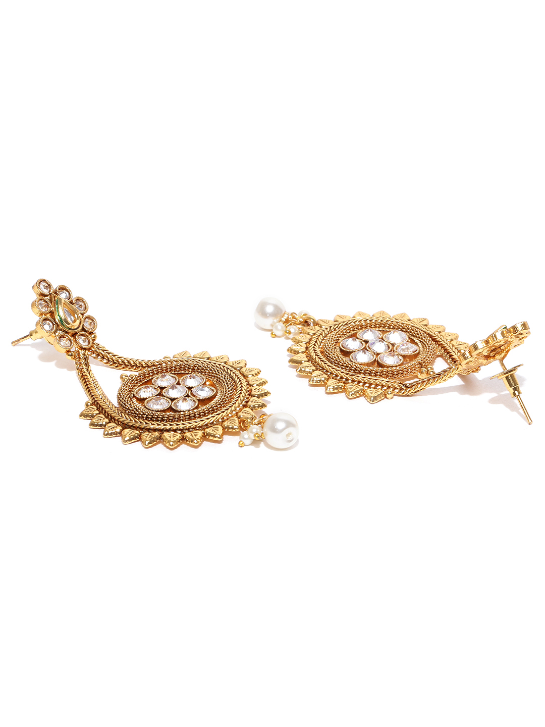 YouBella Gold-Plated Stone-Studded Teardrop Shaped Drop Earrings