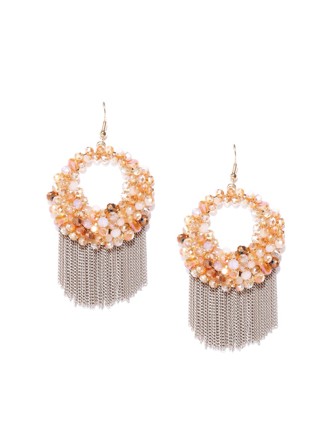 YouBella Beige Gold-Plated Beaded Circular Drop Earrings