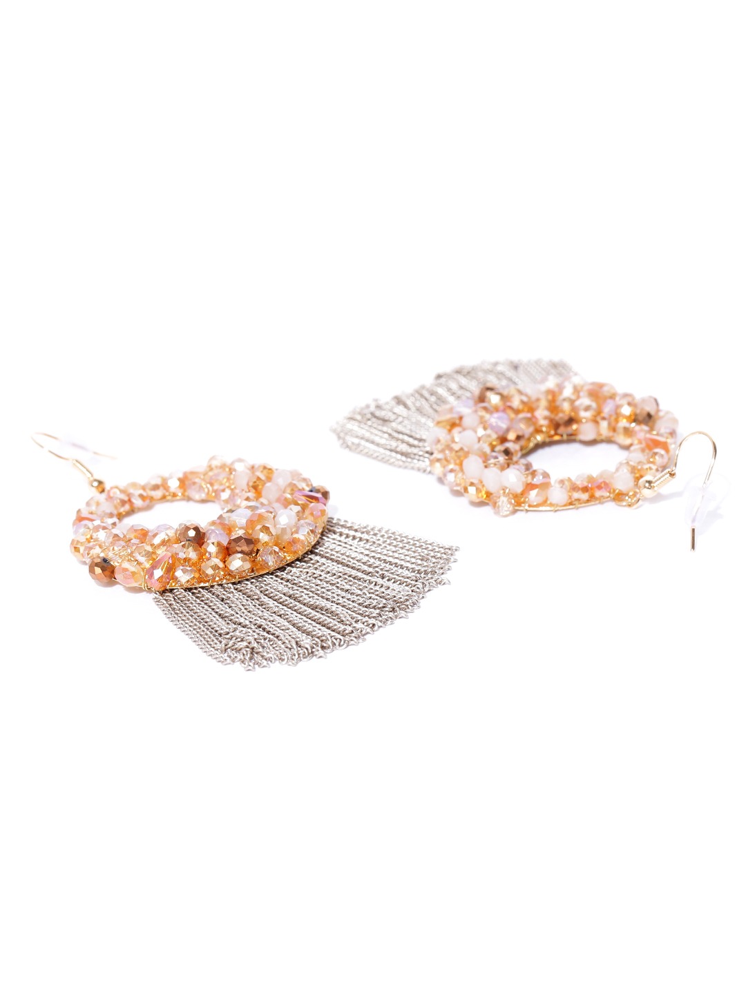 YouBella Beige Gold-Plated Beaded Circular Drop Earrings