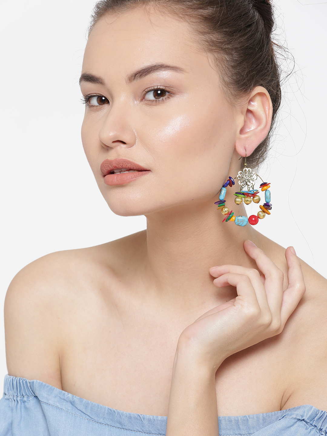 YouBella Multicoloured Gold-Plated Beaded Drop Earrings