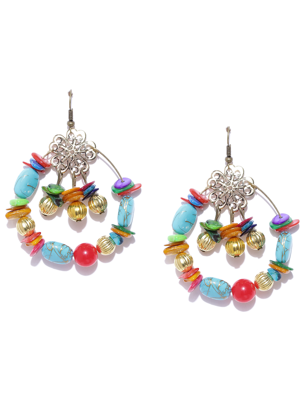YouBella Multicoloured Gold-Plated Beaded Drop Earrings