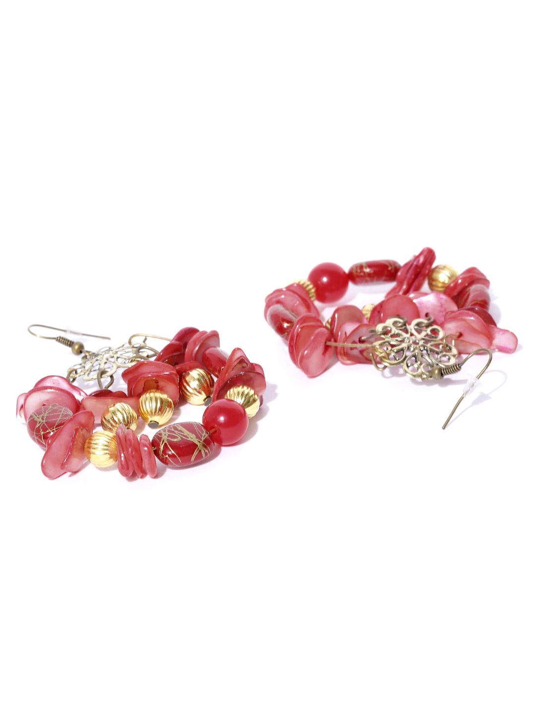 YouBella Red Gold-Plated Beaded Contemporary Drop Earrings