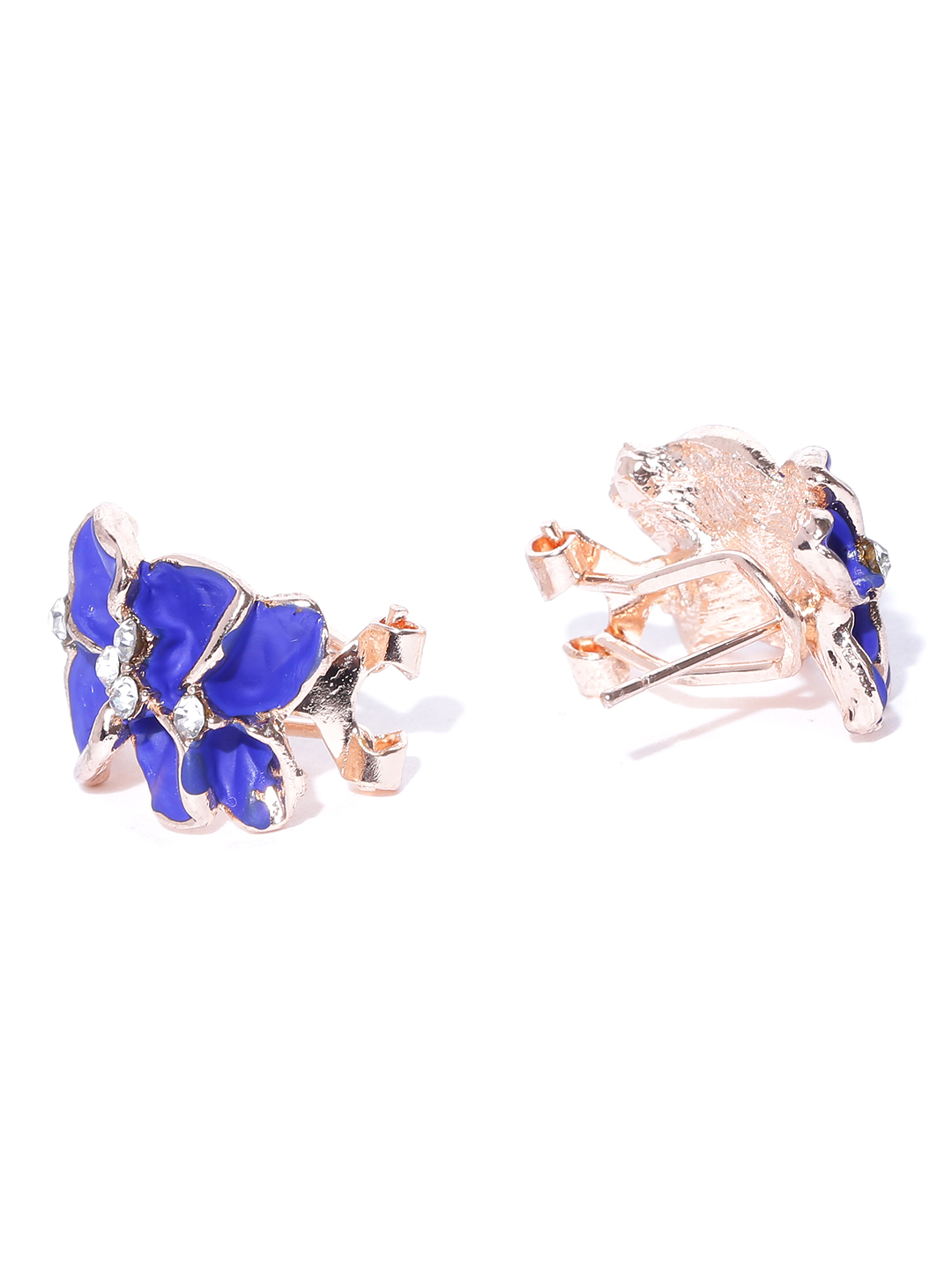 YouBella Blue Gold-Plated Floral Studs