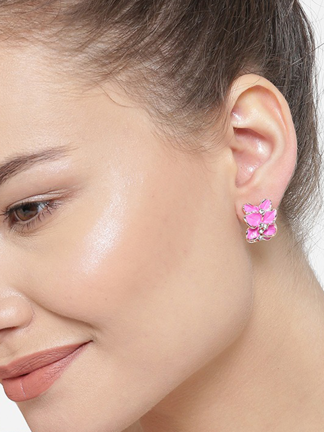 YouBella Pink Gold-Plated Floral Studs