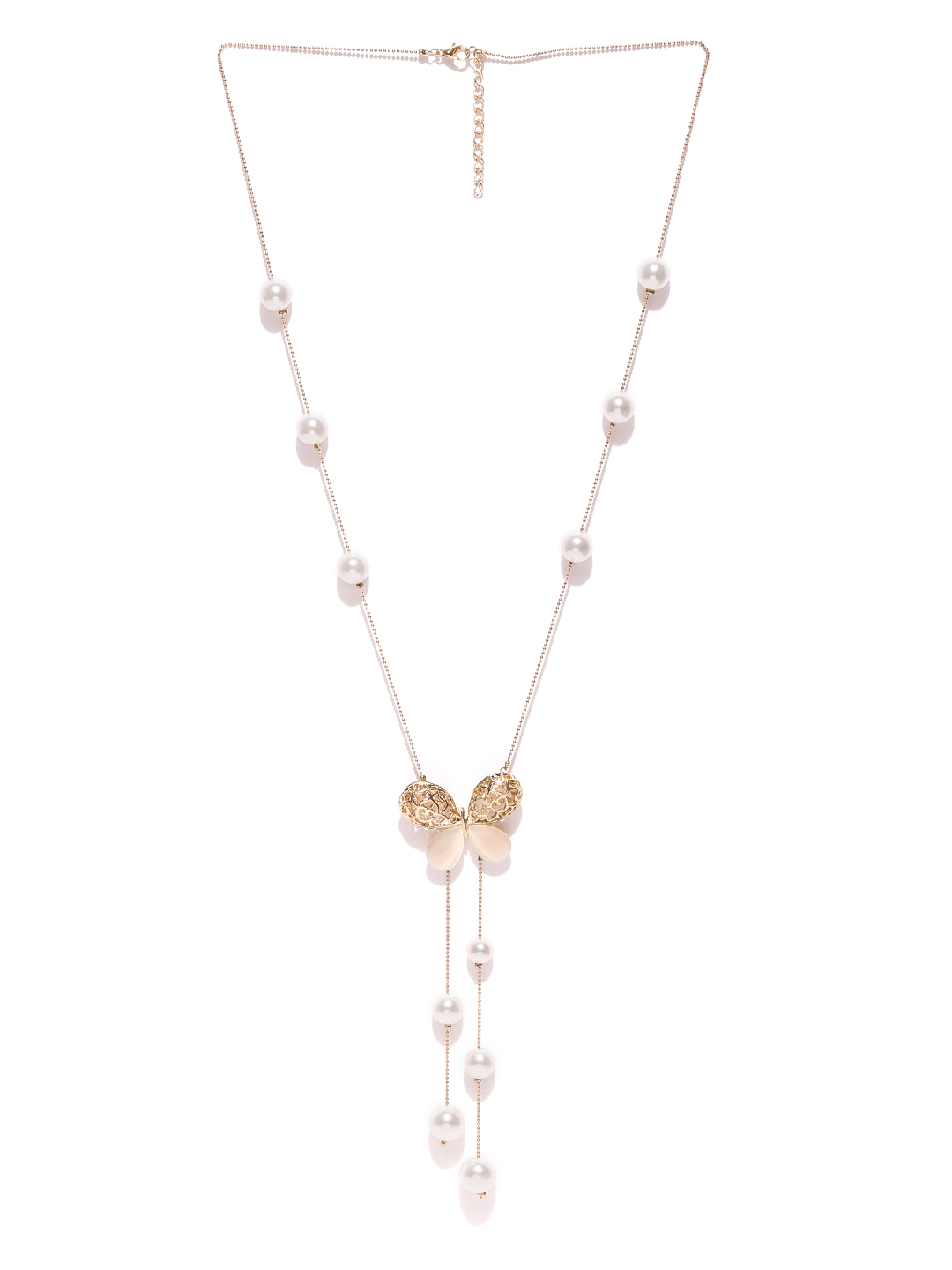 YouBella Gold-Toned  Off-White Beaded Lariat Necklace
