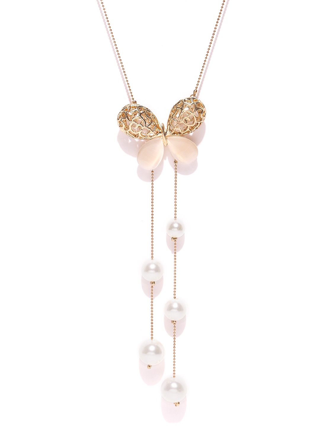 YouBella Gold-Toned  Off-White Beaded Lariat Necklace