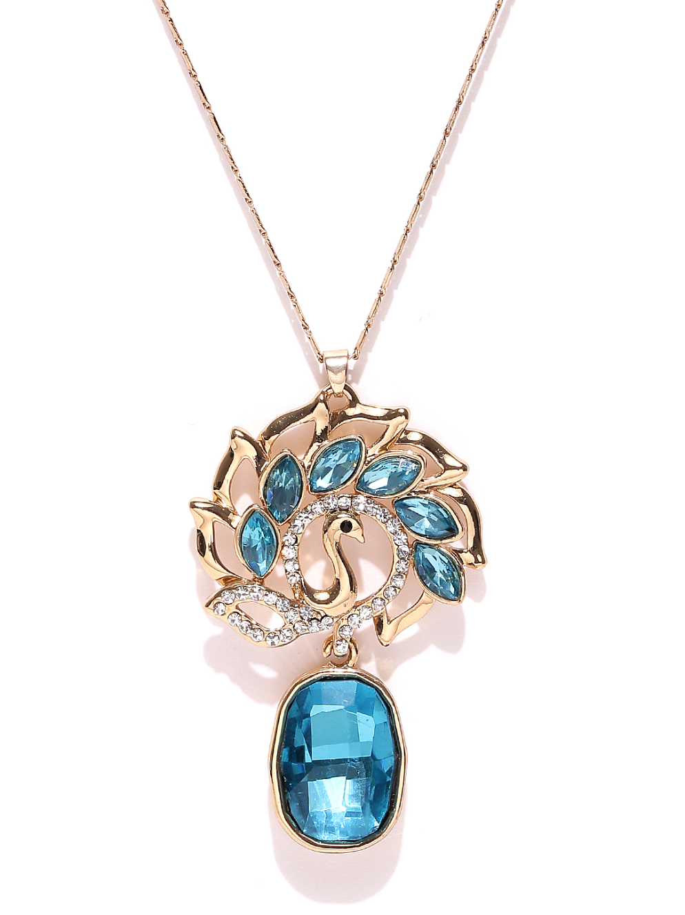 YouBella Gold-Toned  Blue Stone-Studded Pendant with Chain