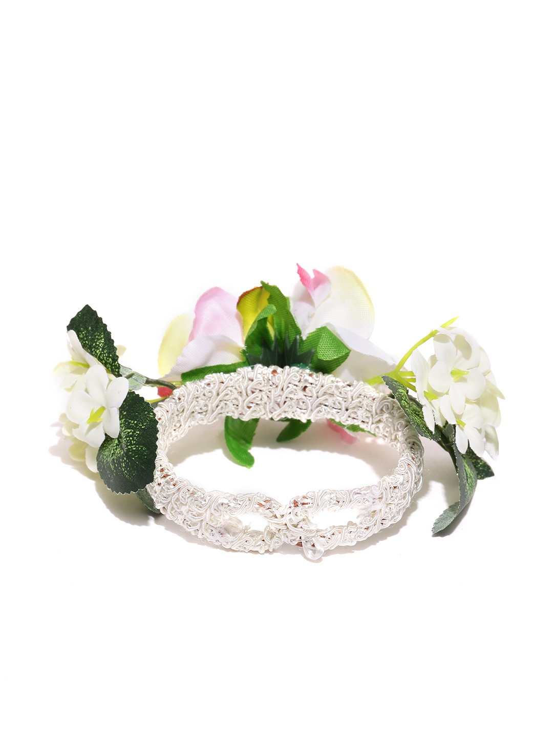 YouBella Off-White  Green Floral Cuff Bracelet