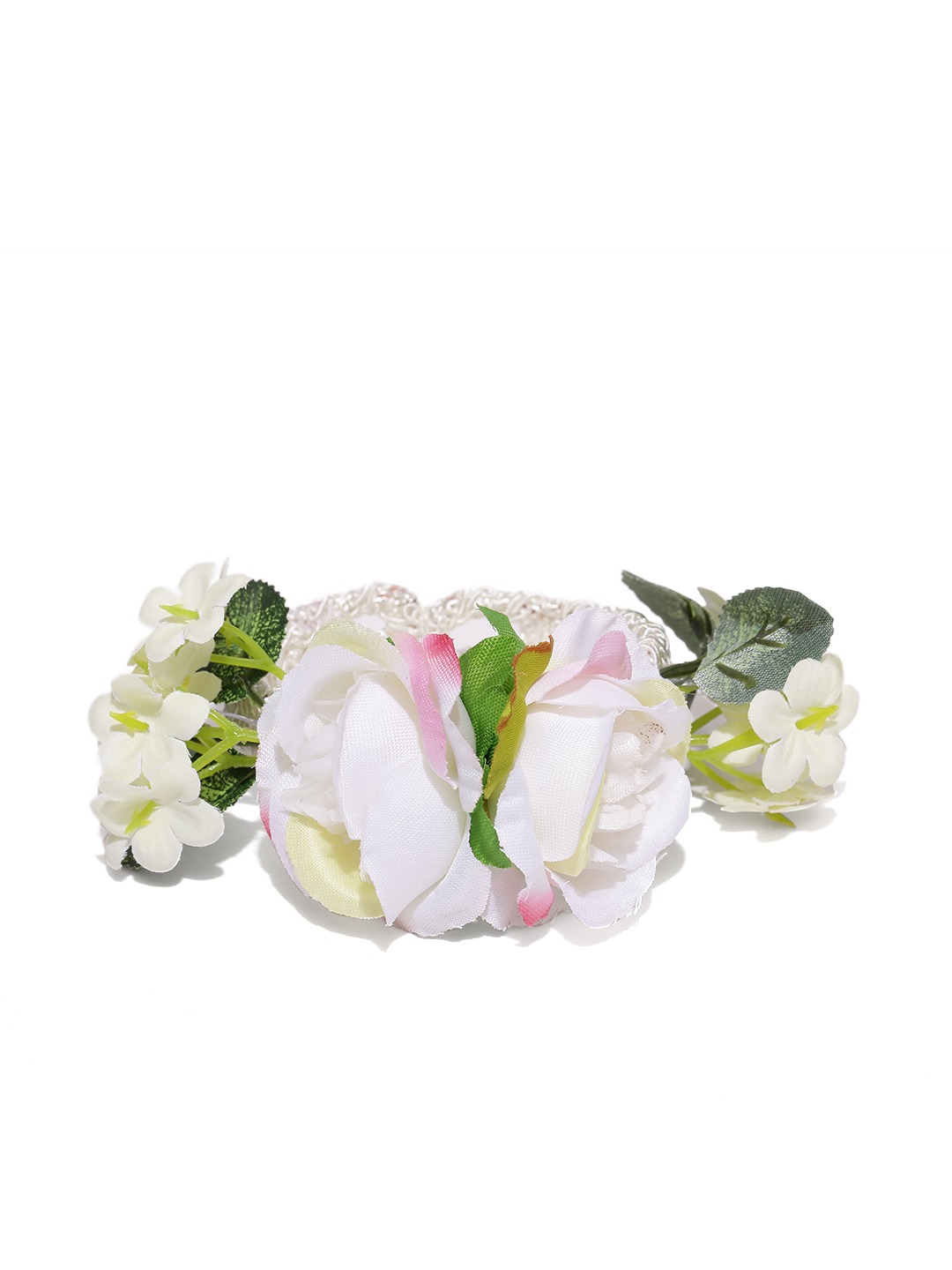 YouBella Off-White  Green Floral Cuff Bracelet