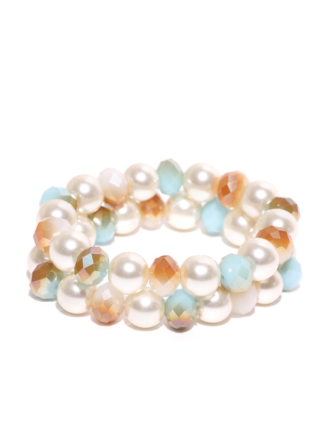 YouBella Set of 2 Off-White  Blue Beaded Bracelets