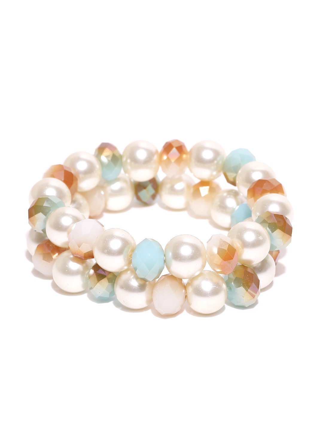 YouBella Set of 2 Off-White  Blue Beaded Bracelets
