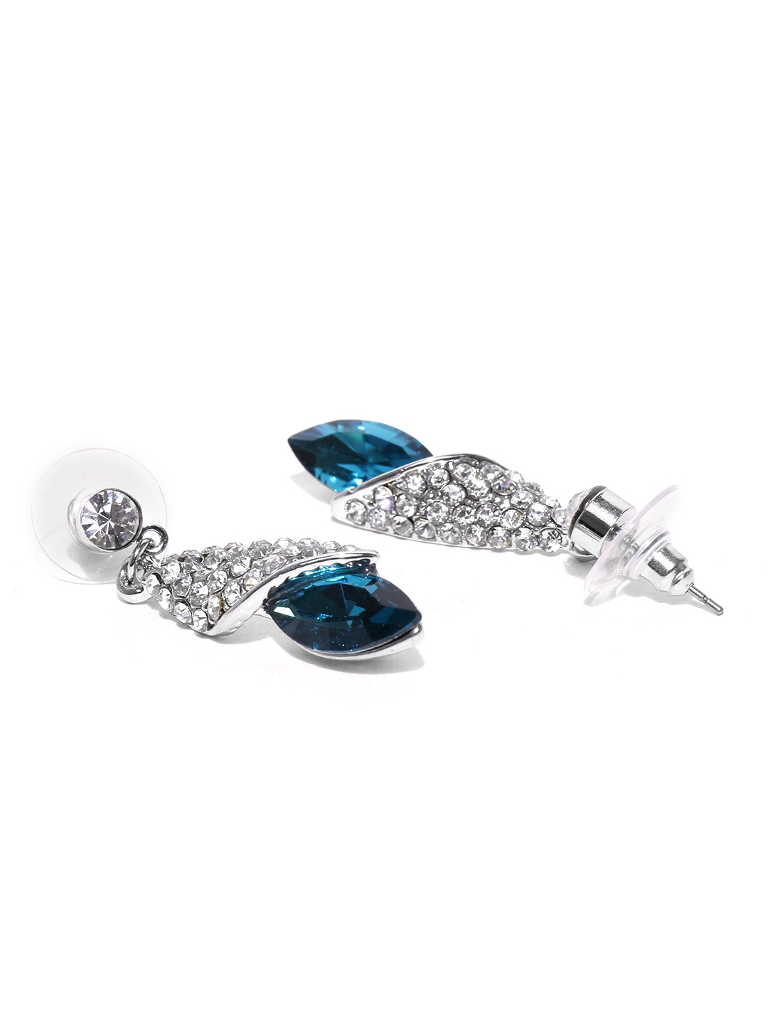 YouBella Silver-Toned  Blue Stone-Studded Jewellery Set
