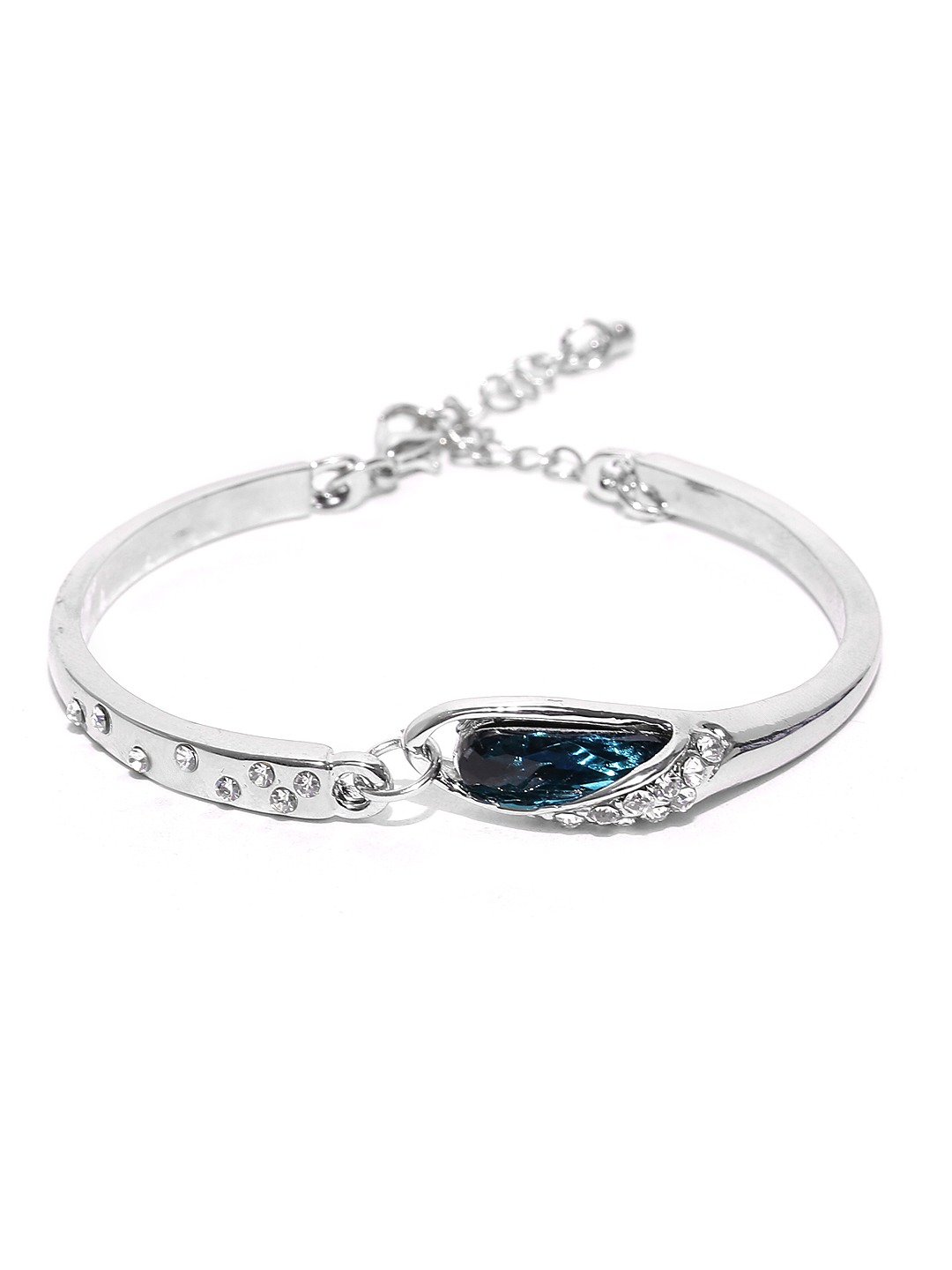 YouBella Silver-Toned  Blue Stone-Studded Jewellery Set