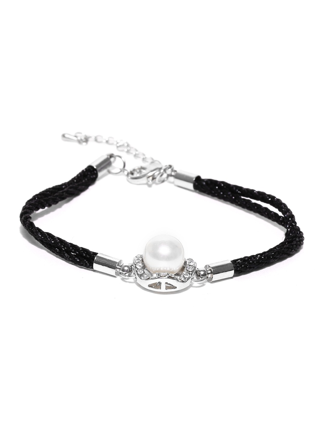 YouBella Silver-Toned  Black Stone-Studded Beaded Jewellery Set
