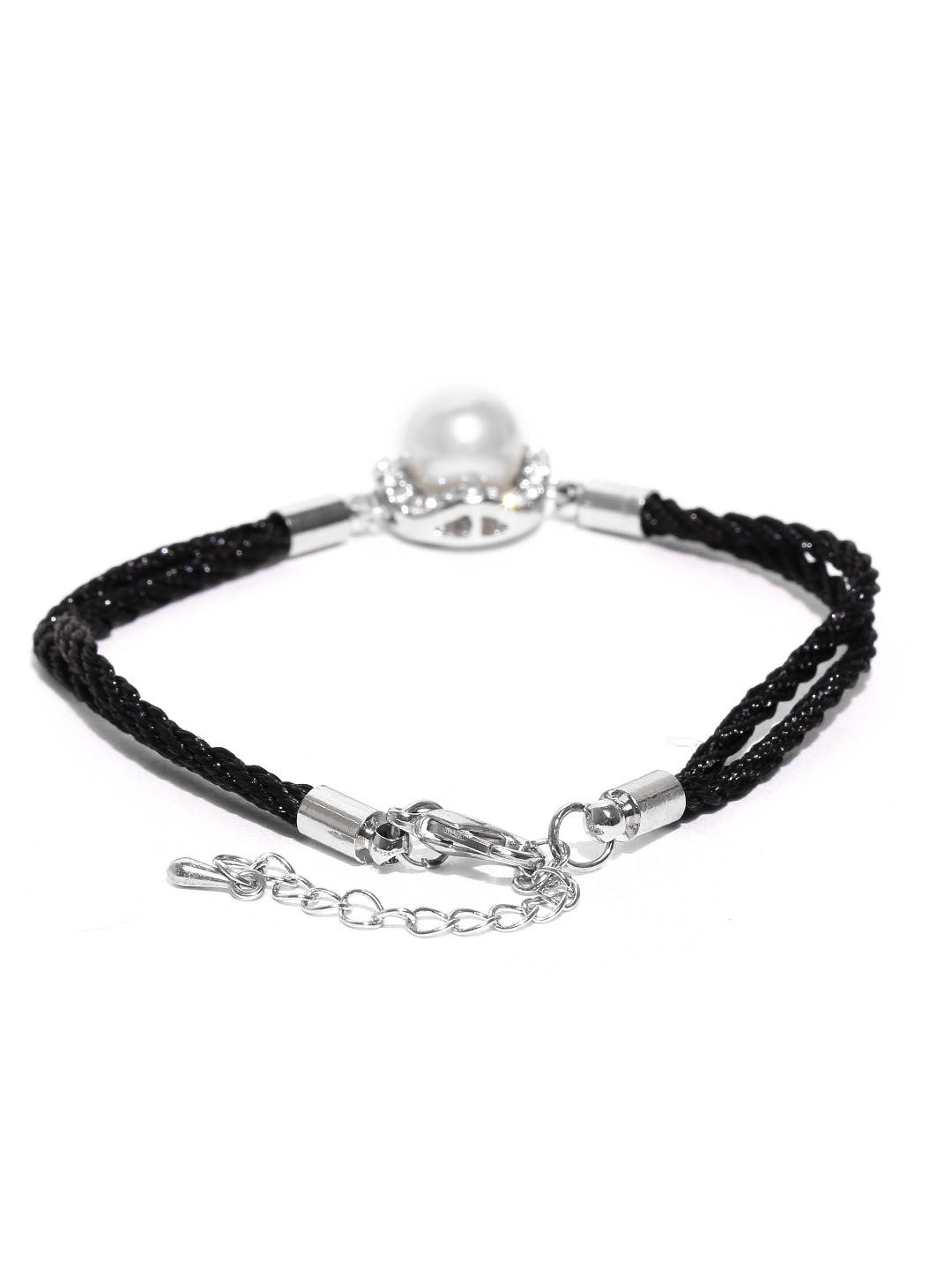 YouBella Silver-Toned  Black Stone-Studded Beaded Jewellery Set