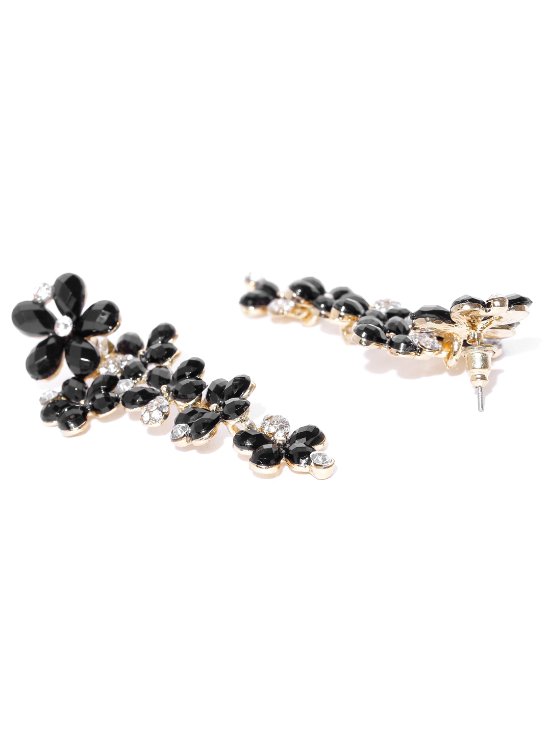 YouBella Black Gold-Plated Floral Drop Earrings