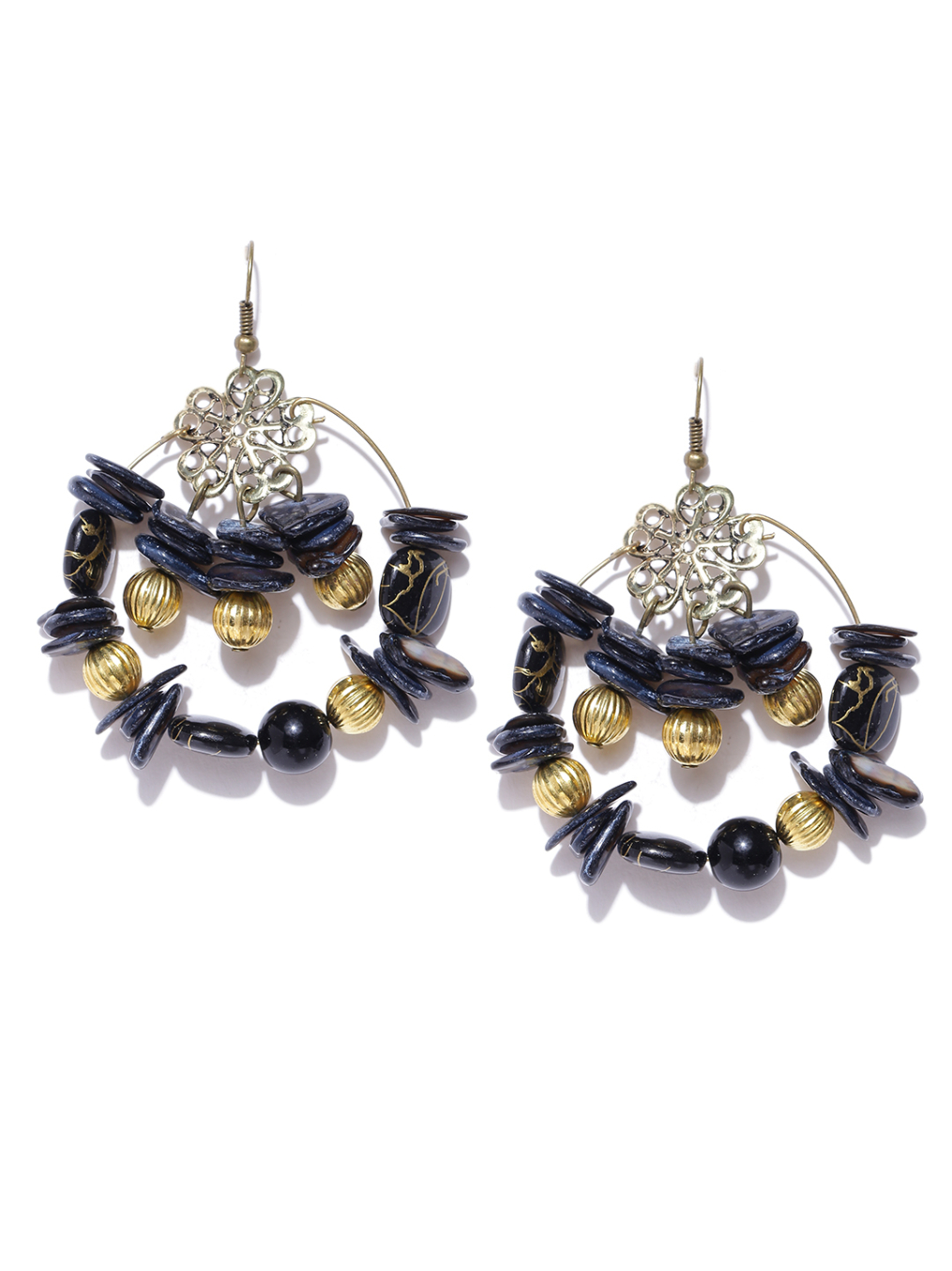 YouBella Black Gold-Plated Beaded Drop Earrings
