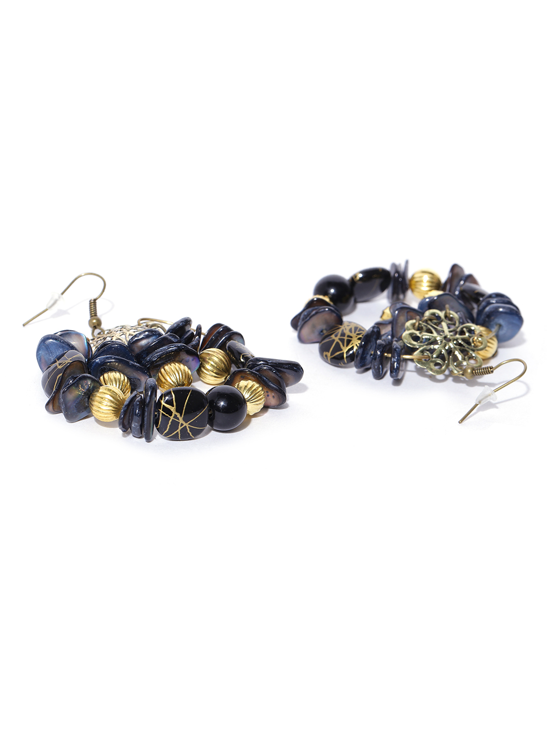 YouBella Black Gold-Plated Beaded Drop Earrings