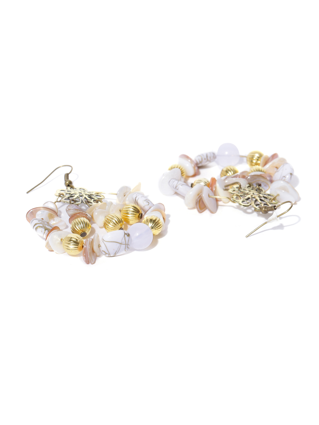 YouBella Off-White Gold-Plated Beaded Drop Earrings